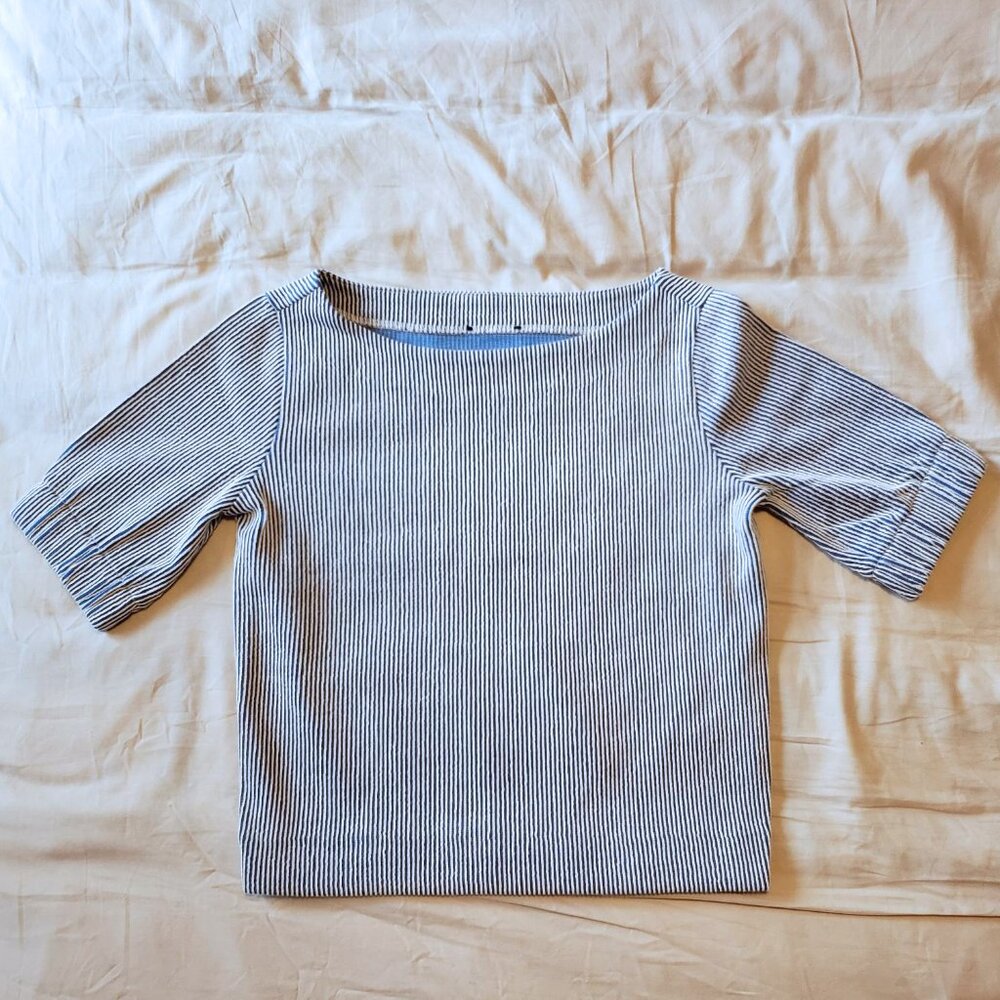 NWOT J. Crew Seersucker Blue Striped Top - Picture 4 of 10